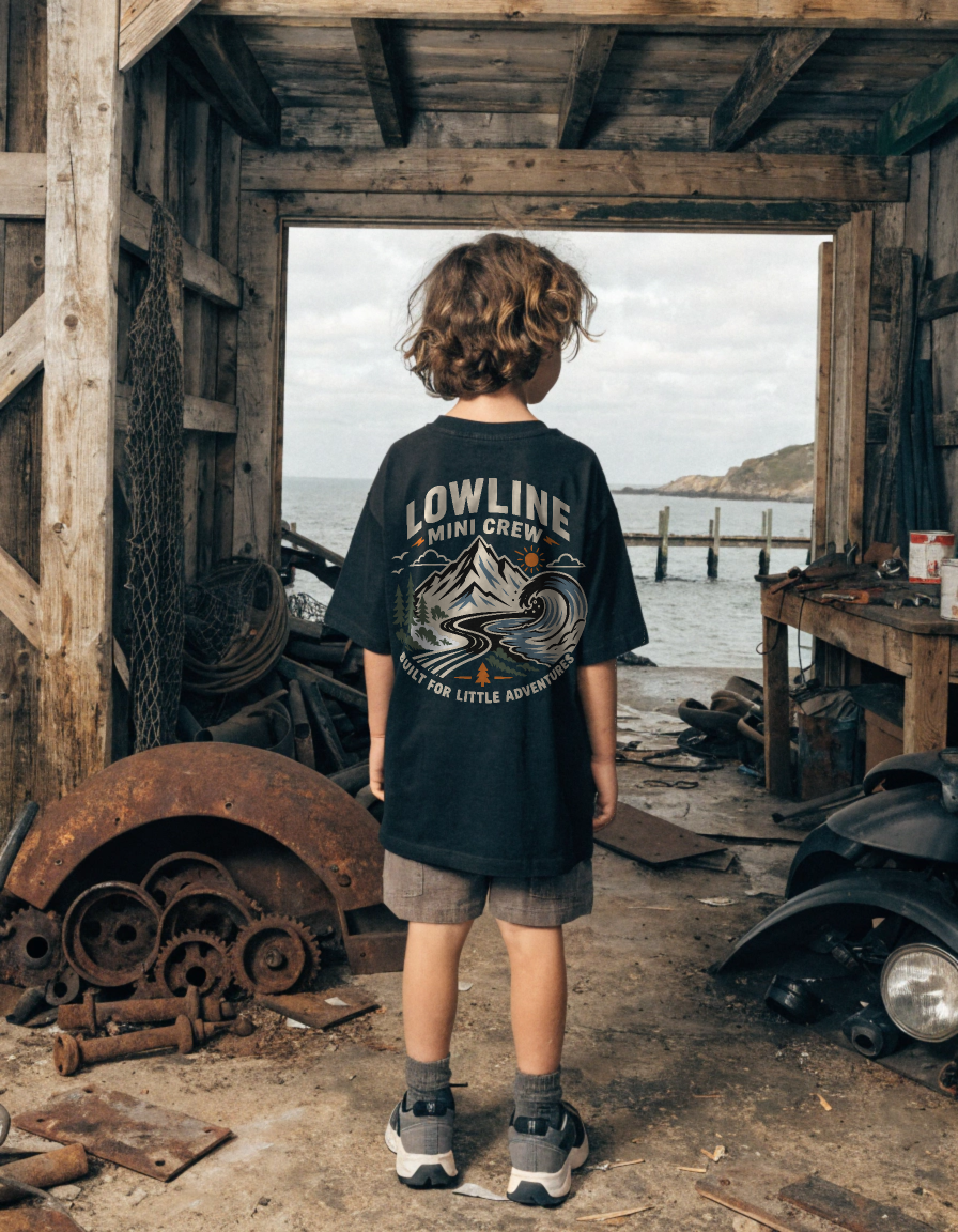 Kids black Mini Crew Tee – back artwork view