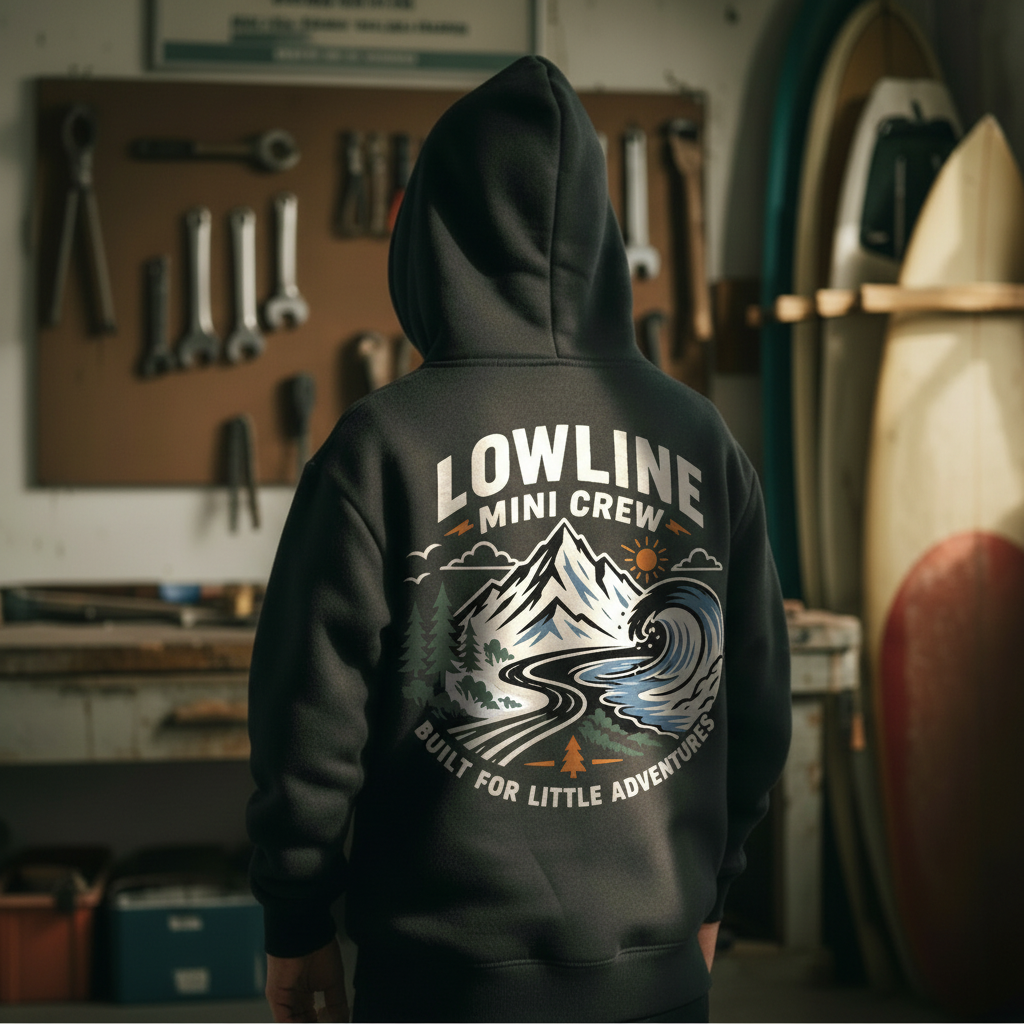 Lowline Supply Kids Hoodie – back graphic view